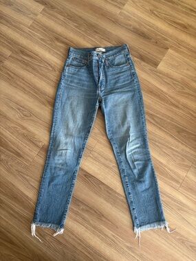 Madewell Light Blue Cropped Straight Jeans with Raw Hem